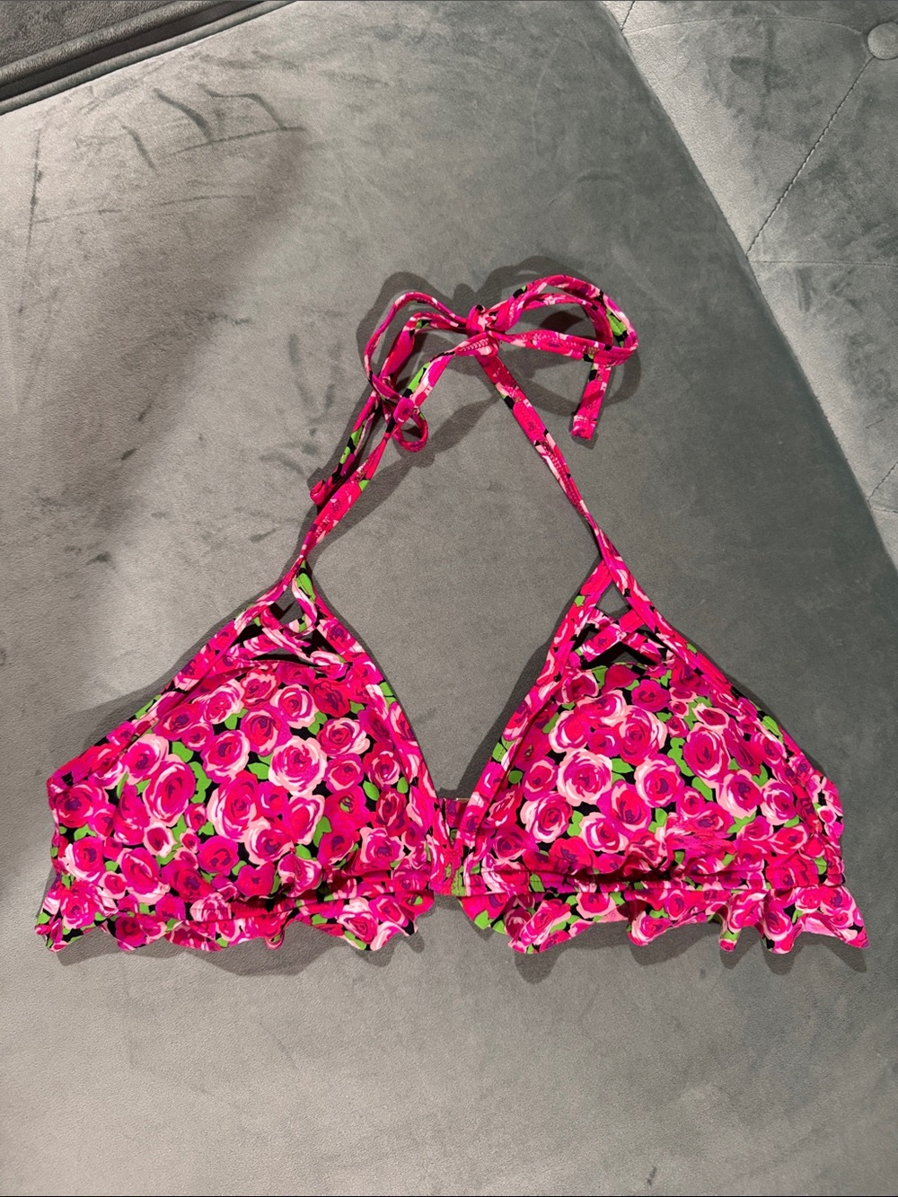 Betsey Johnson Hot Pink Floral Bikini Top